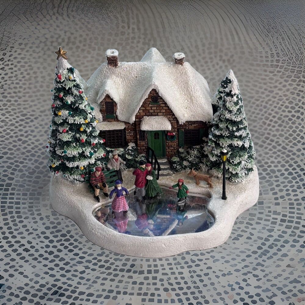Thomas Kinkade Skater’s Pond Lighted Christmas Village House Teleflora 2004 VTG